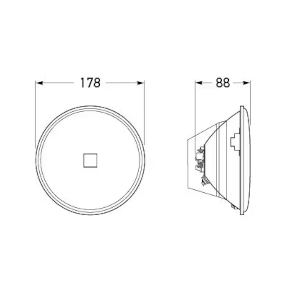 Headlamp Insert, Hella, Heavy Duty High/Low Beam Halogen, 12/24v, 178mm, (L-1058HD) - Each