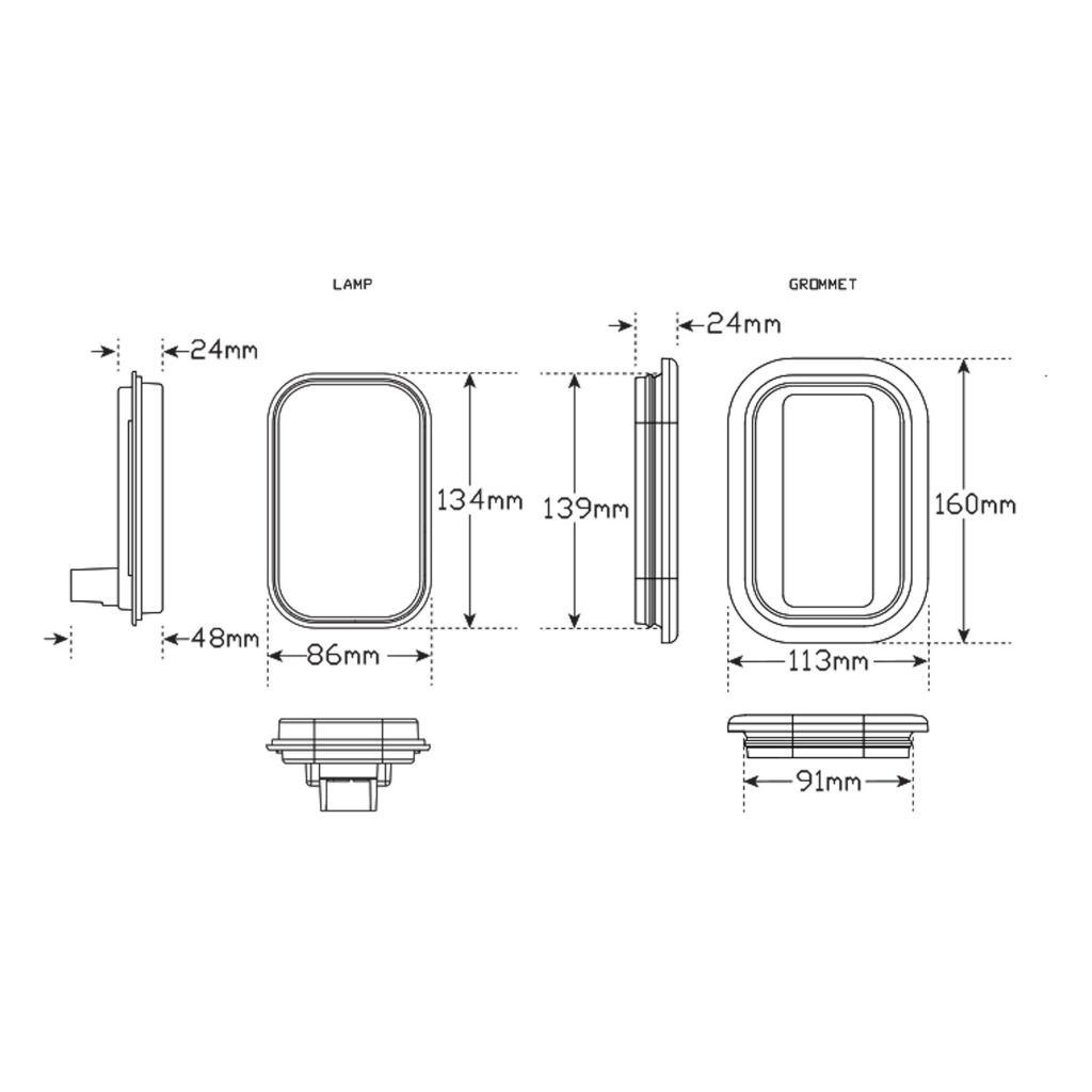 Lamp, LED Autolamps, Reverse Lamp, Rectangular, LED, With Grommet and Plug, White, 10-30v - Each