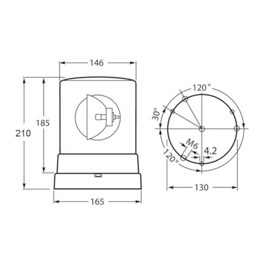 Revolving Lamps, Hella, Fixed Mount KL700 Series, 12v, 5a, Amber, (L-1719) - Each