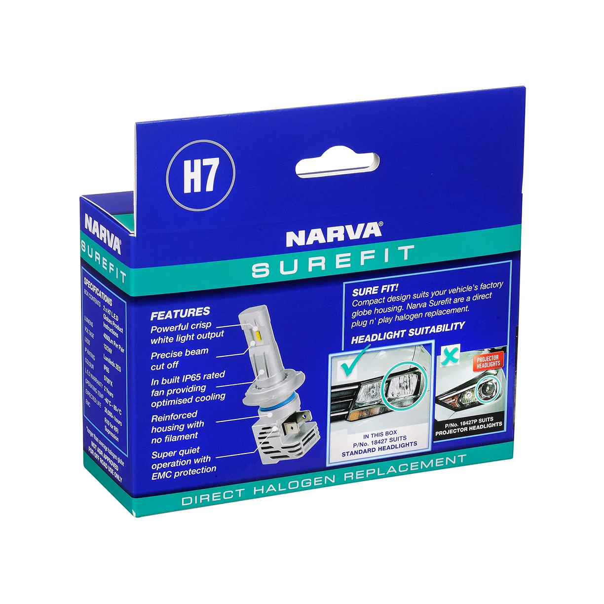 Globe, Narva, Headlamp Globe, LED Sure Fit H7 - Each