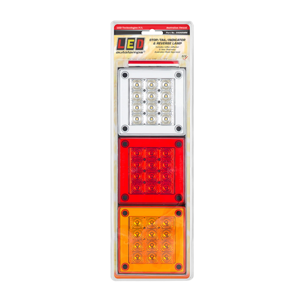 Combination Lamp, LED Autolamps, 280 Series, Stop/Tail/Indicator/Reverse, 12-24v - Each
