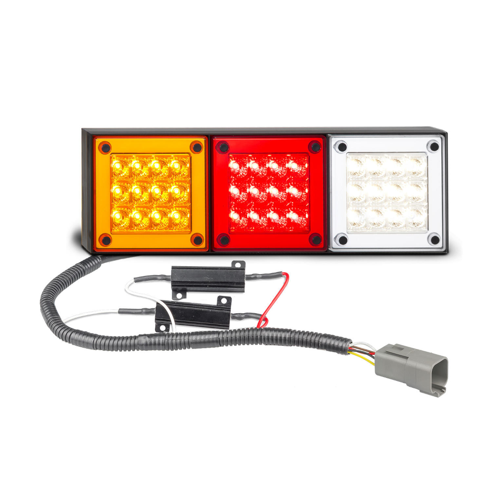 Combination Lamp, Stop/Tail/Indicator/Reverse, 2 Fitted LR12 Load Resistors, Deutsch, Connector - Each