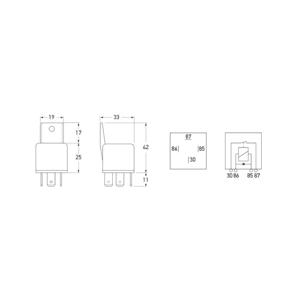 Relay, Hella, Normally Open With Diode, 4 Pin, 12v, 40a, (3053) - Each