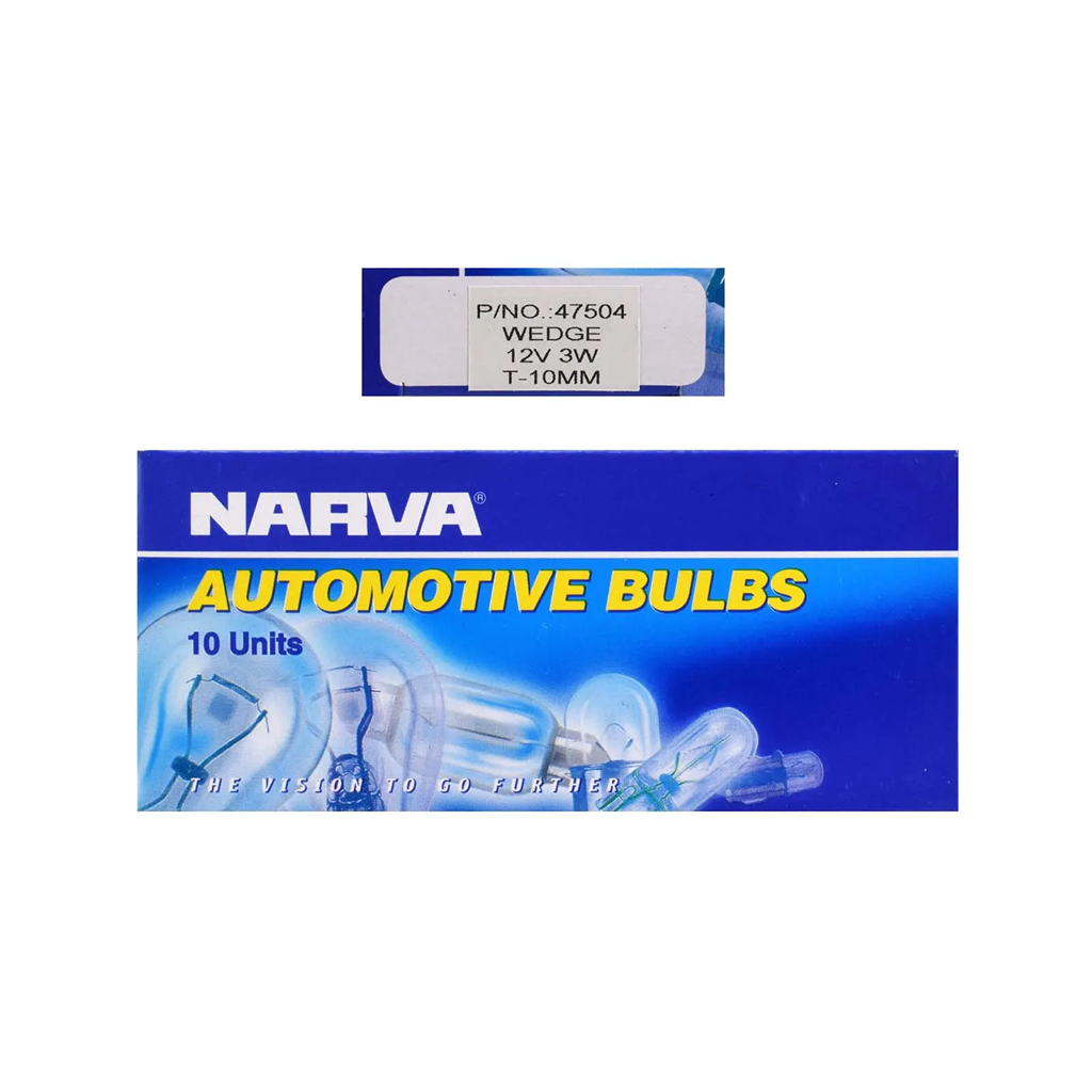 Wedge Globe, Narva, T-10mm, 12v, 3w - 10 Pack