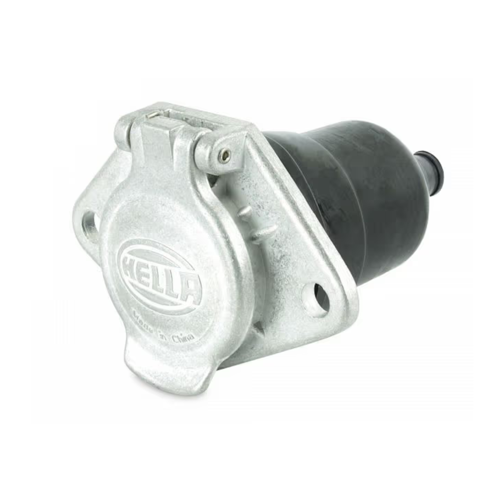 Trailer Socket, Hella, Heavy Duty 7 Pole DIN ISO, 12/24v, 40/20a, Metal - Each