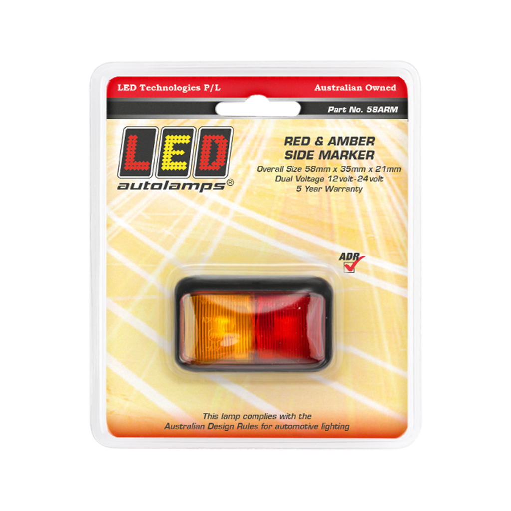 Marker Lamp, LED Autolamps, 58 Series, Side Marker, Red/Amber - Each