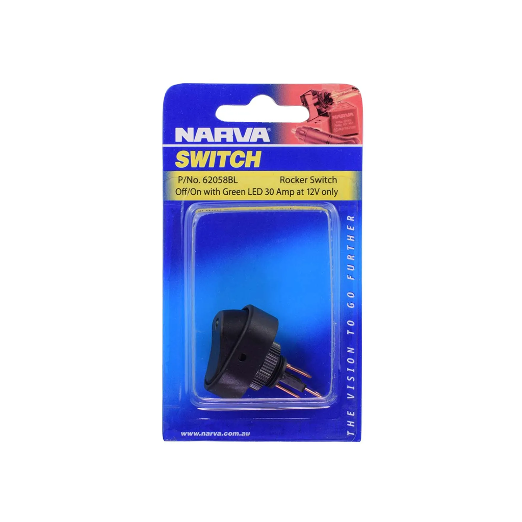 Switch, Narva, LED Rocker Off/On, 12v, Green - Each