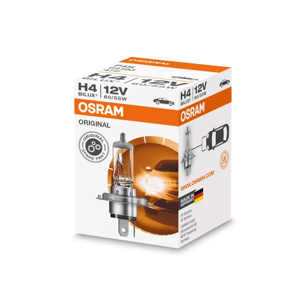 Globe, Osram, H4 Halogen Globe, P43T, 12v, 60/55w - Each