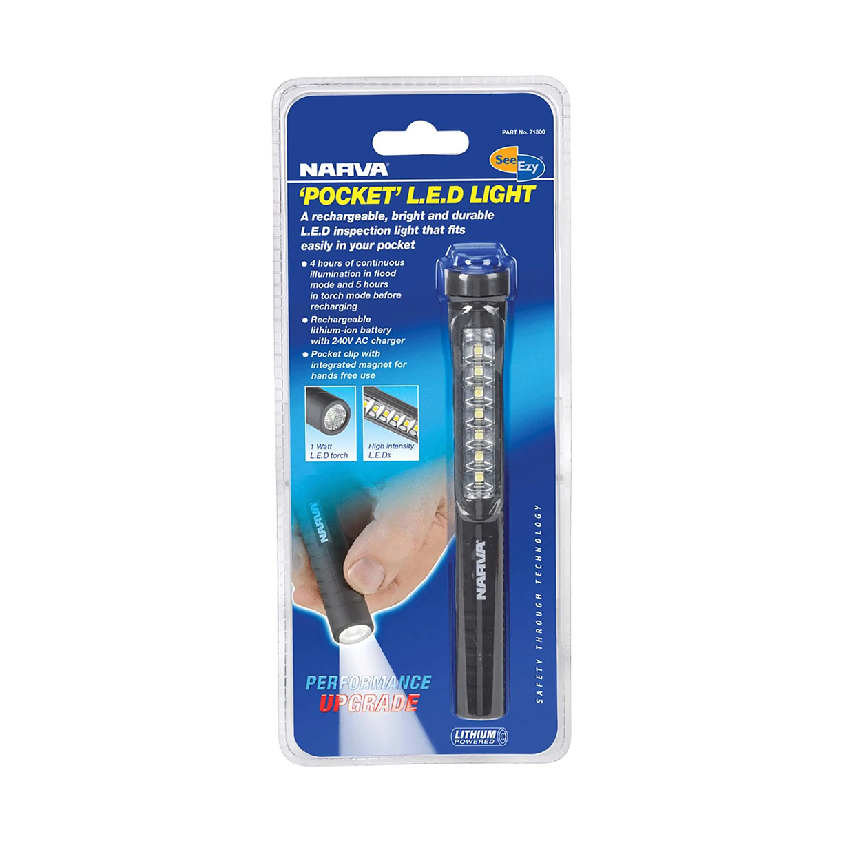 Inspection Light, Narva, LED Rechargeable 'Pocket', Integrated Magnet - Each