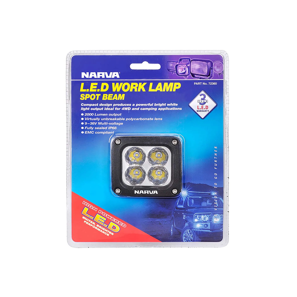 Work Lamp, Narva, LED, Spot Beam, 20w - Each