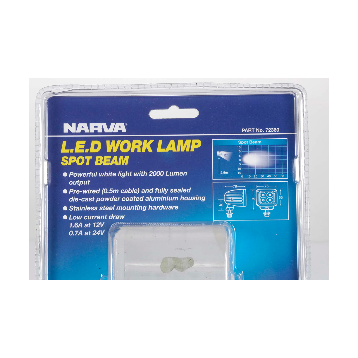 Work Lamp, Narva, LED, Spot Beam, 20w - Each