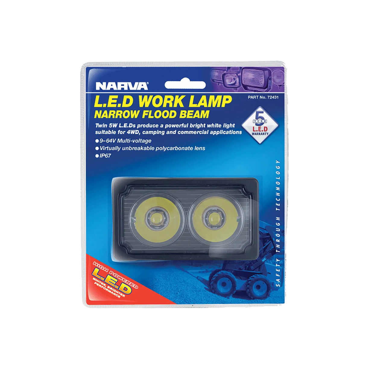 Work Lamp, Narva, LED Spread beam, 9-64v - Each