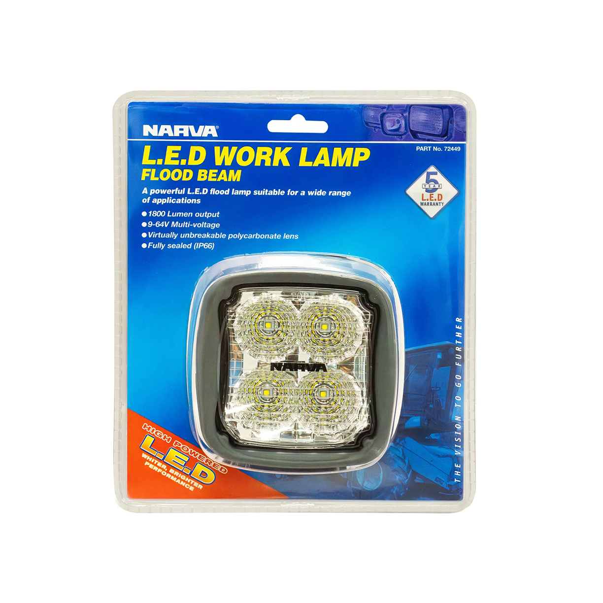 Work Lamp, Narva, LED Flood Beam, 9-64v, Black - Each
