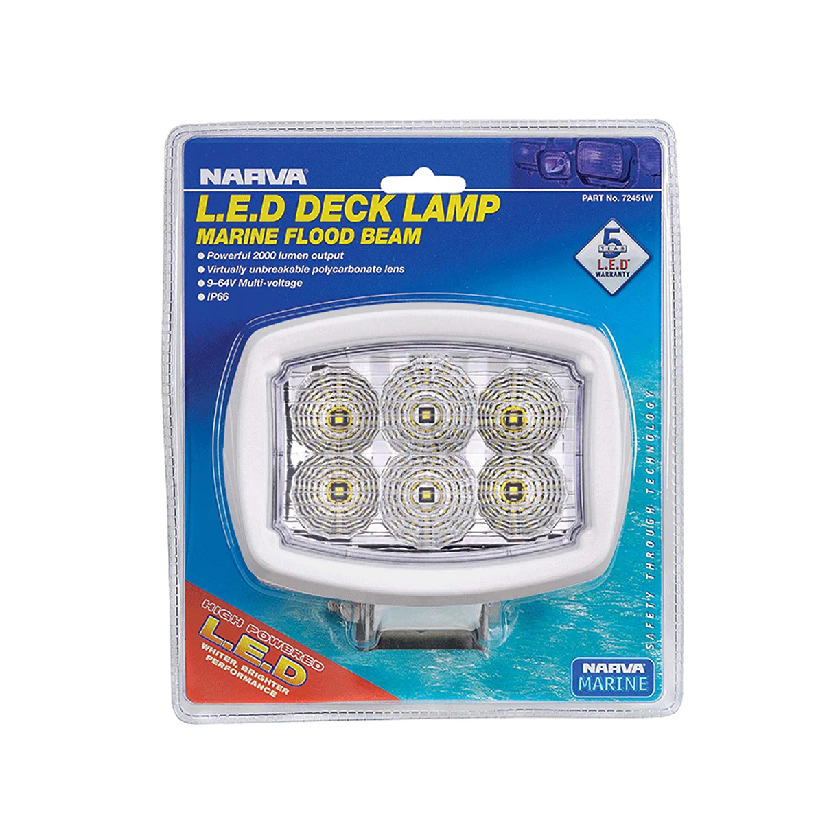 Work Lamp, Narva, LED Flood Beam, 9-64v, White - Each