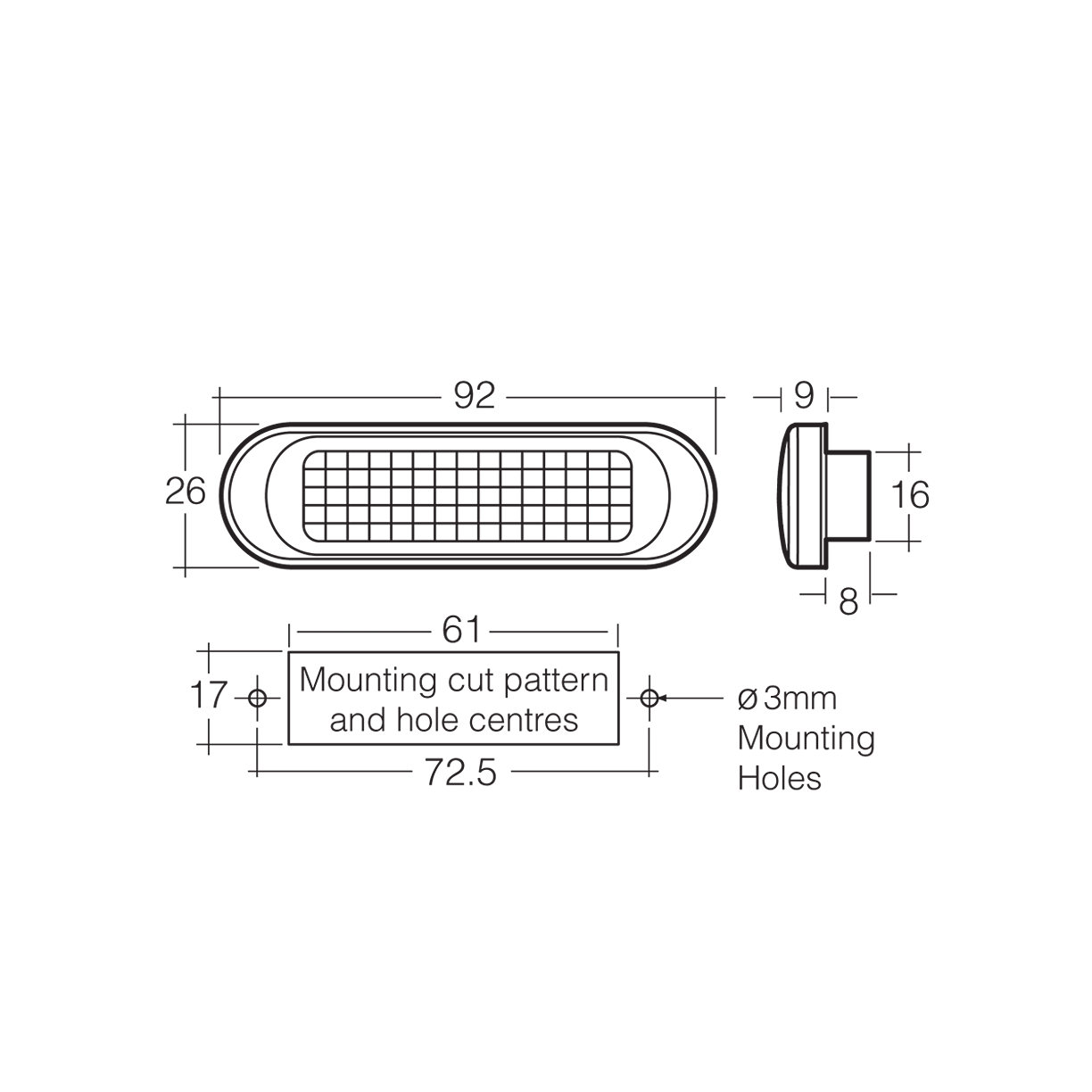 Light, Narva, Front End Outline, Marker Lamp, LED, 10-30v, Amber, Steel Cover - Each