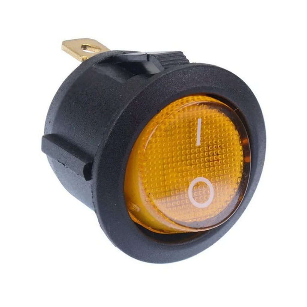 Switch, Round Rocker, Off/On, Yellow LED, 20mm, 12/24v - Each
