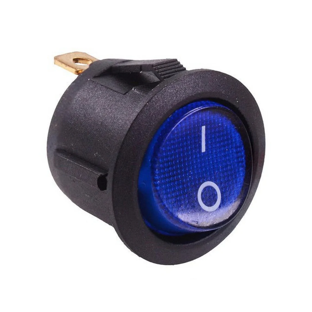 Switch, Round Rocker, Off/On, Blue LED, 20mm, 12/24v - Each