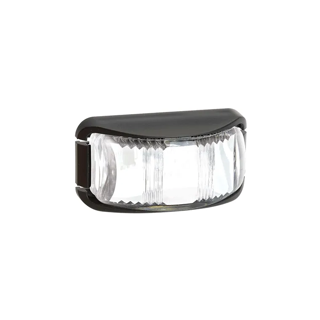 Front End Outline Marker Lamp, Narva, LED, Deflector Base, 2.5m Cable, 9-33v, White, Black Base - Each