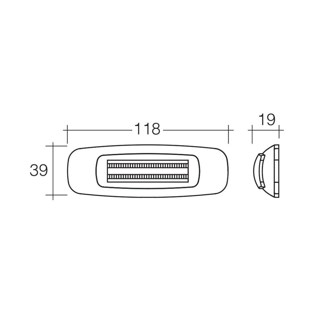 Side Marker, Narva, Model 24, LED, 9-33v, Amber, Chrome Cover, 118mm - Each