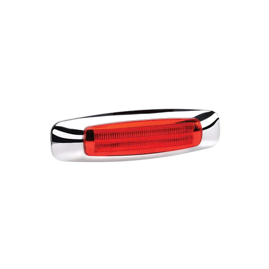Side Marker, Narva, Model 24, LED, 9-33v, Red, Chrome Cover, 146mm - Each