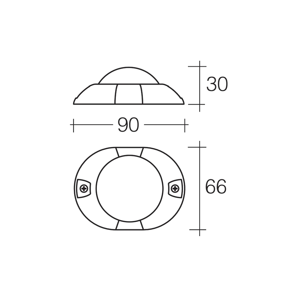 Front End Outline Marker Lamp, Narva, LED, Deflector Base, 0.5m Cable, 9-33v, Clear, Black Base - Each
