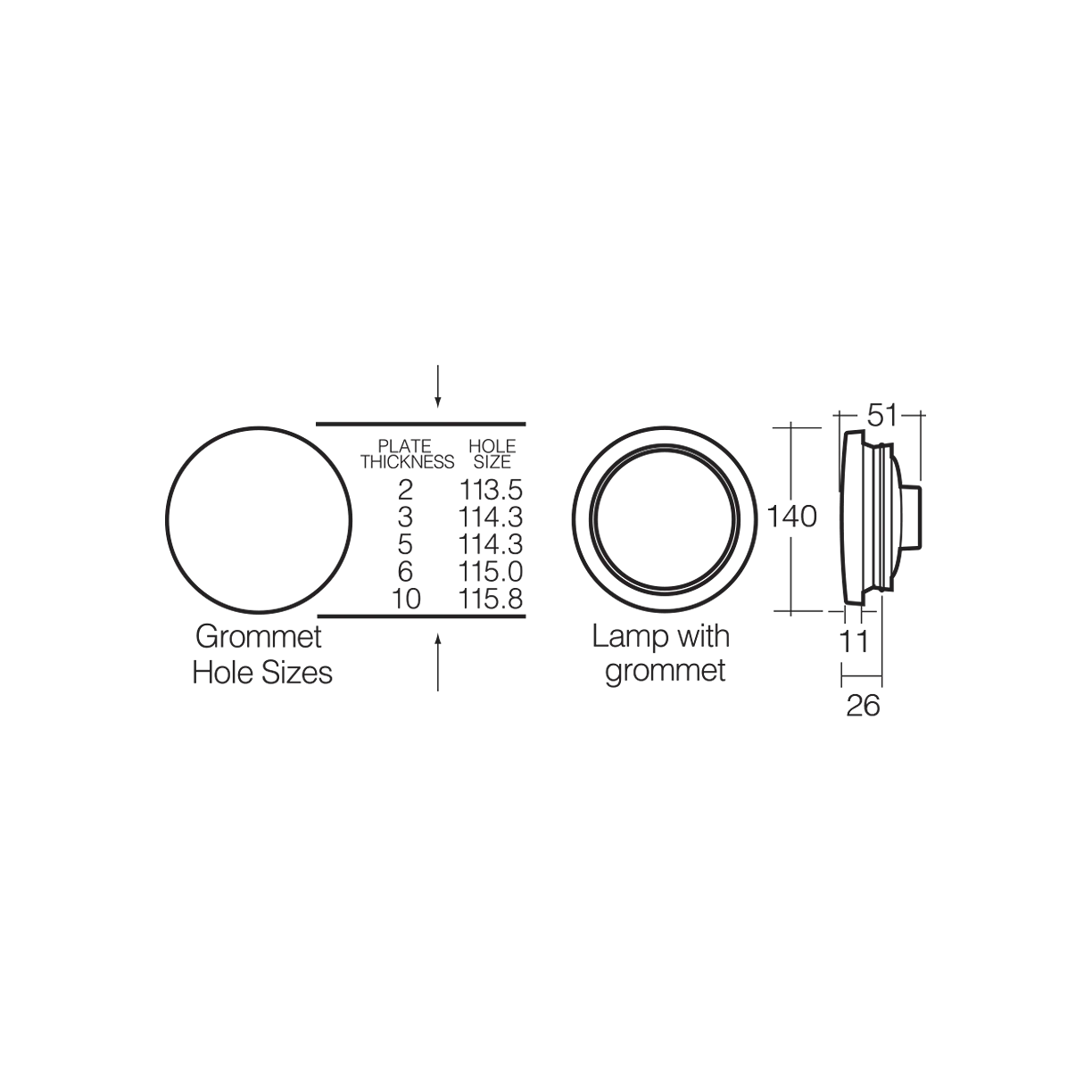 Rear Direction Indicator Lamp, Narva, LED, Vinyl Grommet, 9-33v, Amber - Each