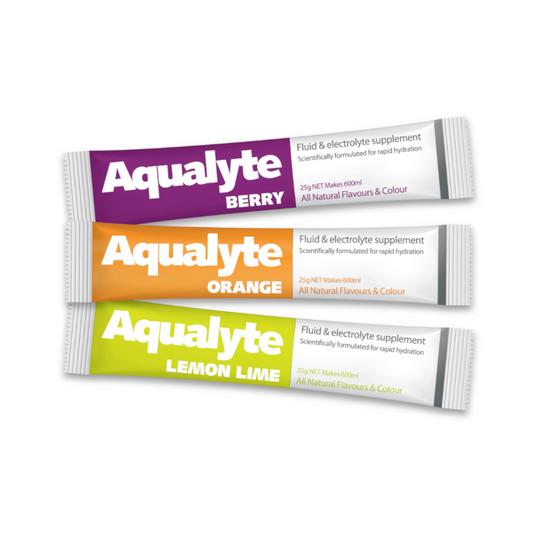 Electrolyte Powder Sachets, Aqualyte, Three Flavours (BE, OR, LL), 25g Each - 50 Pack