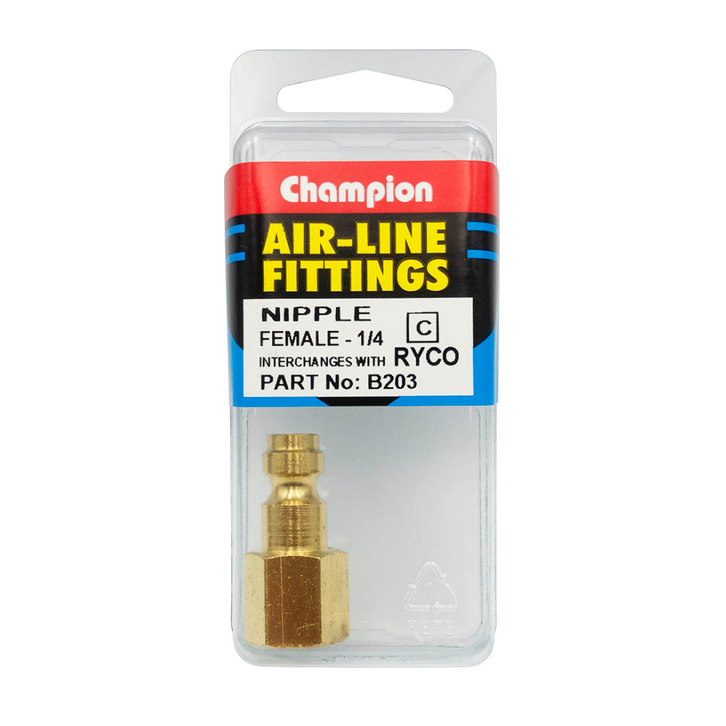 Airline Fitting, Ryco Style, Female Nipple, 1/4" - Each