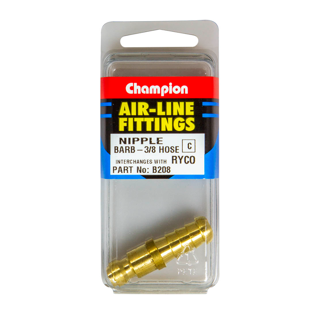 Airline Fitting, Ryco Style, Hose Barb Nipple, 3/8" - Each