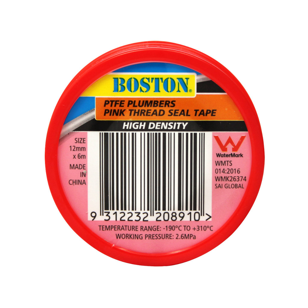 Thread Tape, Boston, High Density (0.9g/cm^3), Pink, 12mm - 10m Roll