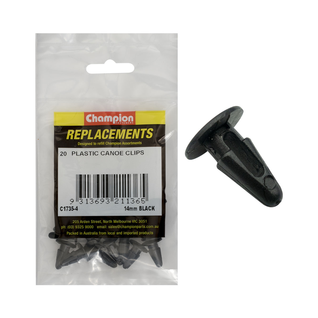 Trim Clip, Champion, Plastic Canoe Clip, Suit 16mm Hole - 20 Pack