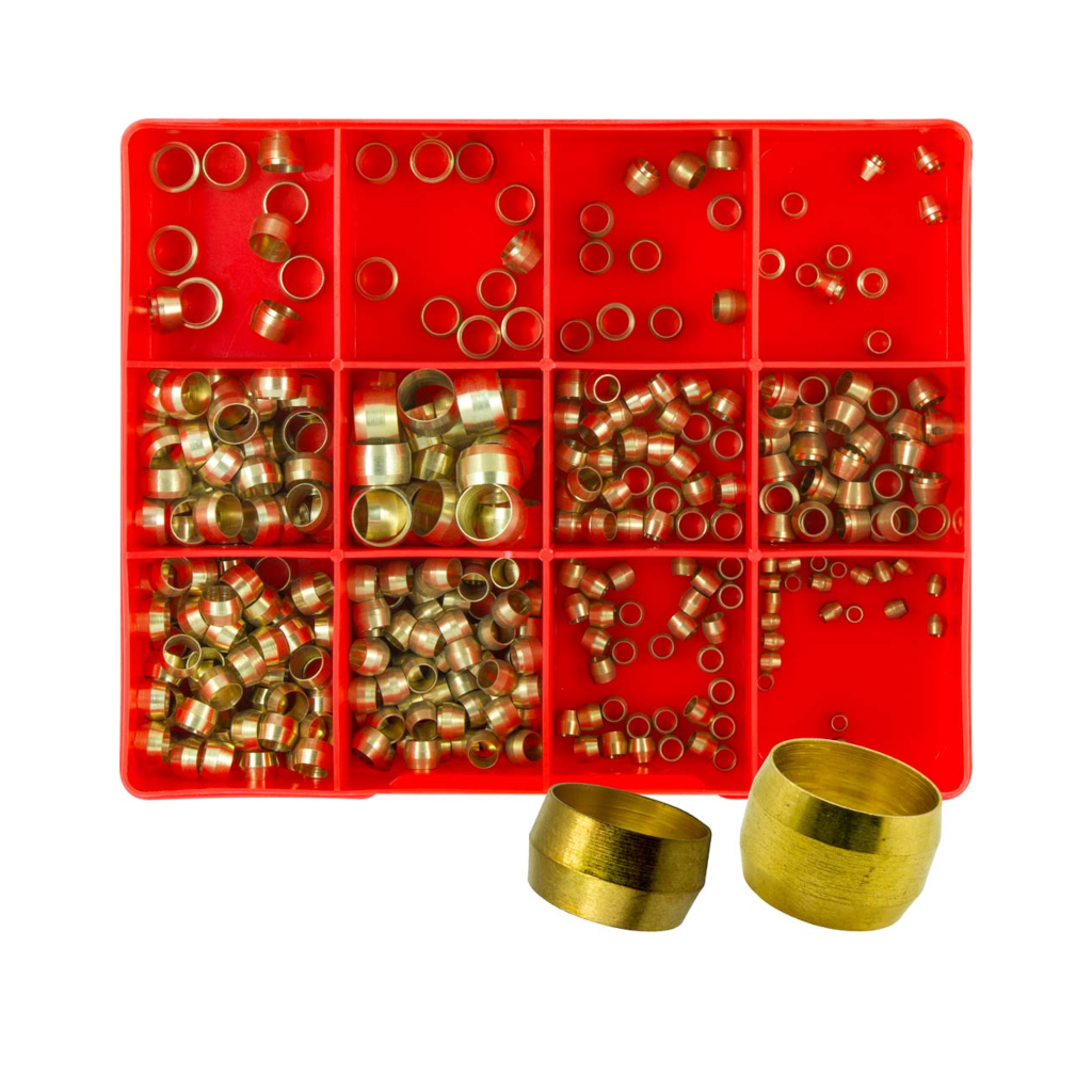 Brass Olives Assortment Kit, Champion, Compression Olives, Suits Copper & Nylon Tube, Metric & Imperial, 12 Sizes - 330 Piece