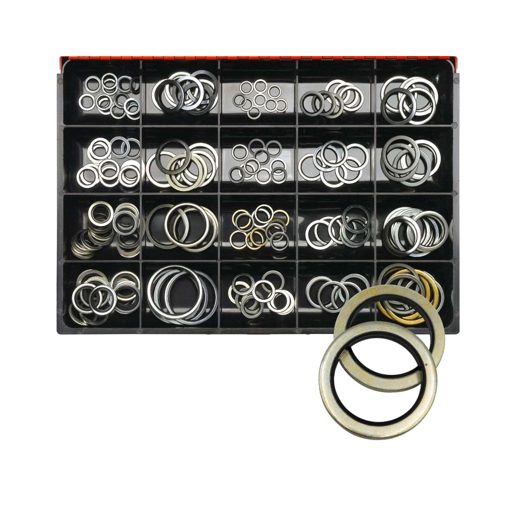 Dowty Washer (Bonded) Assortment Kit, Champion, Metric & Imperial, 22 Sizes (8mm to 42mm & 1/8″ to 1″-1/4″ ID) - 173 Piece