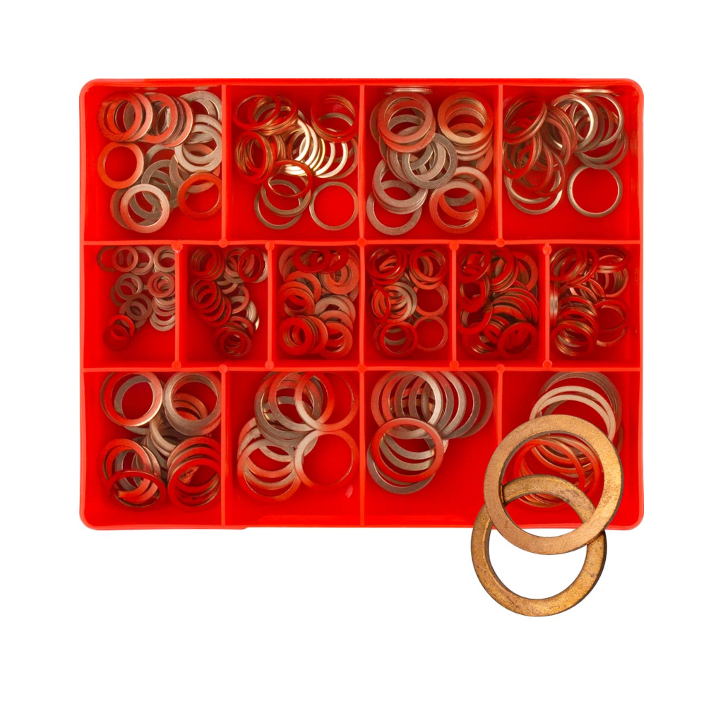 Copper Washer Assortment Kit, Champion, Metric, 1/1.5/2mm Thickness, 14 Sizes (6 to 26mm) - 305 Piece