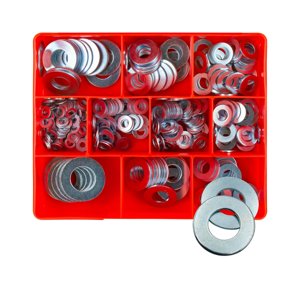Steel Washer Assortment Kit, Champion, Metric, Flat, Metric & Imperial, 10 Sizes (M10 & 3/16" to 3/4") - 330 Pieces
