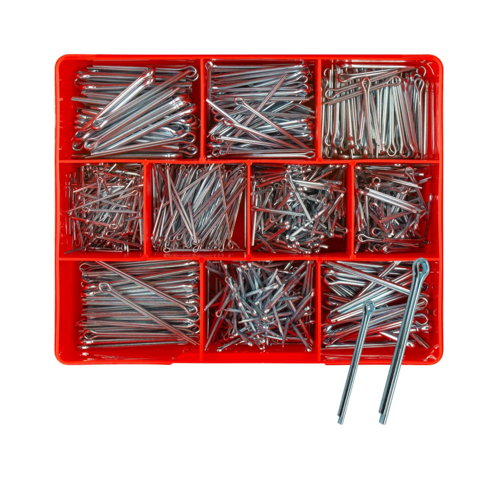 Split Pin Assortment Kit, Champion, Metric & Imperial, Zinc Plated, 10 Sizes (1.6 to 4mm & 7/64 to 9/64") - 795 Pieces