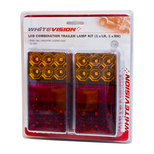 Combination Trailer Lamp Set, Whitevision, S/T/I with Licence Plate Lamp, 12-24v, Blister Pack - 2 Pack