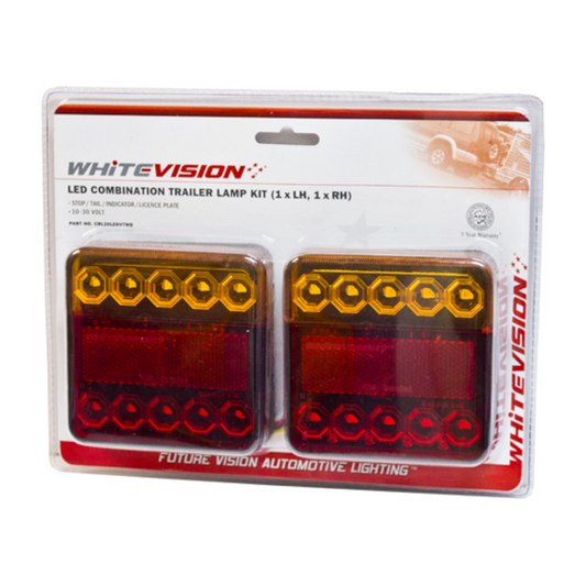 Combination Trailer Lamp Set, Whitevision, S/T/I with Licence Plate Lamp, 12-24v, Blister - 2 Pack