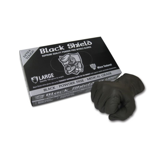 Safety Gloves, Black Shield Nitrile, Heavy Duty, Black, Large - 100 Pack