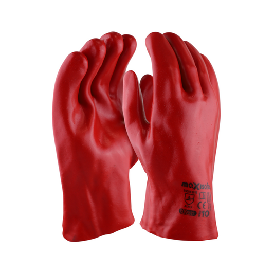Safety Gloves, PVC Dipped Cotton Lined, Red, 270mm - Pair
