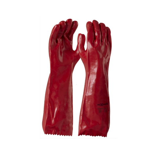 Safety Gloves, PVC Dipped Cotton Lined, Red, 450mm - Pair