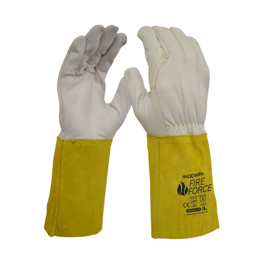 Safety Gloves, Fireforce Riggers, Leather, Extended Cuff, Kevlar Stitched, Large - Pair