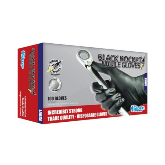 Safety Gloves, Black Rocket, Black Nitrile, Medium - 100 Pack