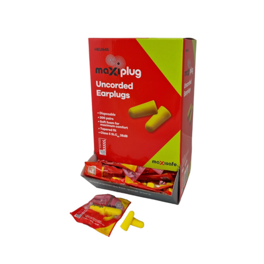 Earplugs, Uncorded, Class 5, Dispenser Box, Individually Wrapped Pairs of Earplugs - 200 Pairs