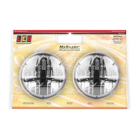 Driving Lamp, LED Autolamps, Headlamp Insert, 7" Round, High/Low/Front Position, H4 Plug, 12-24v - 2 Pack