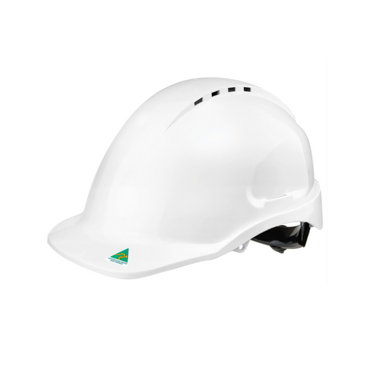 Hard Hat, Maxisafe Vented, Ratchet Harness, White - Each