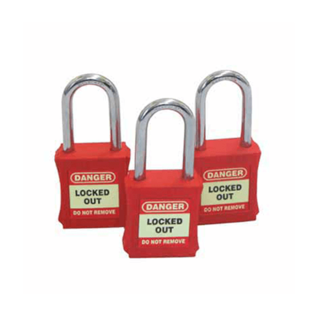 Padlock Set, Keyed Different with Master Key, Nylon Shackle, Red, 42mm - 3 Pack