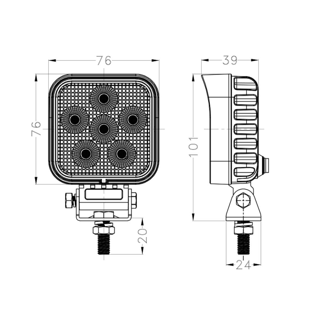 Work Lamp, Mad Goose, LED, Flood Beam, IP67, 24w, 76 x 76mm - Each