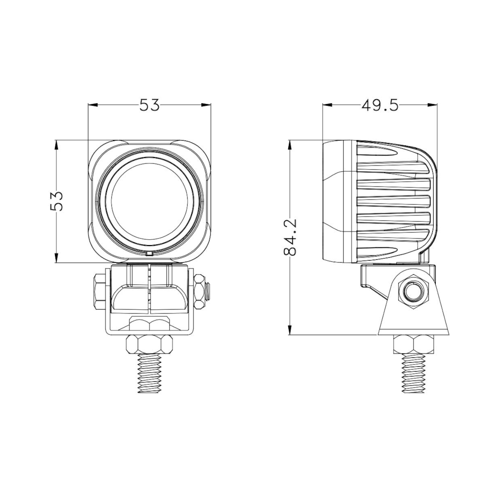 Work Lamp, Mad Goose, Square, Flood Beam, Deutsch Connector, 9-32v, 10w - Each