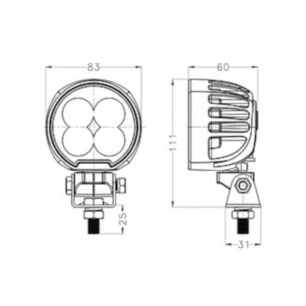 Work Lamp, Mad Goose, Round, Flood Beam, Deutsch, Connector, 9-32v, 40w - Each